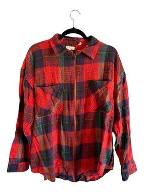 Gilded Intent Buckle Plaid Full Zip Shirt Jacket Red Flannel Women’s XL